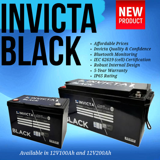 Invicta Black SNLB12V200BT Lithium Deep Cycle Bluetooth 12V 200Ah Lithium Deep Cycle Bluetooth Battery