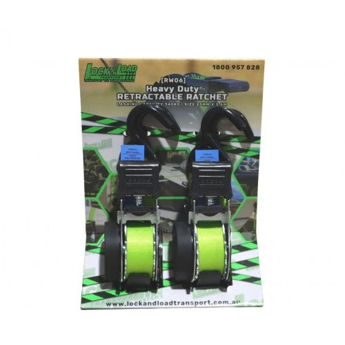 PAIR OF RETRACTABLE RATCHET STRAPS 25MM WIDE 3M LONG- RW06